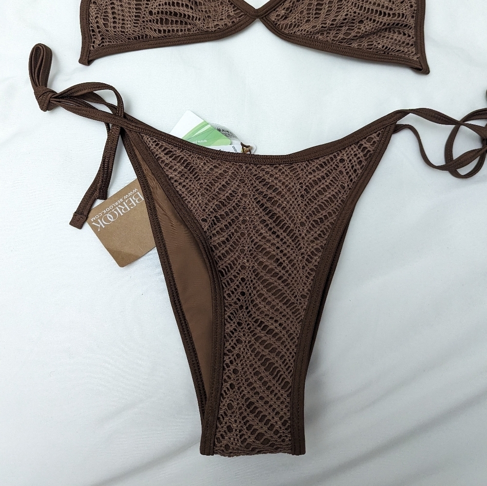 Berlook / BNWT /  Brown Crochet Halter Triangle Bikini - Picture 4 of 4